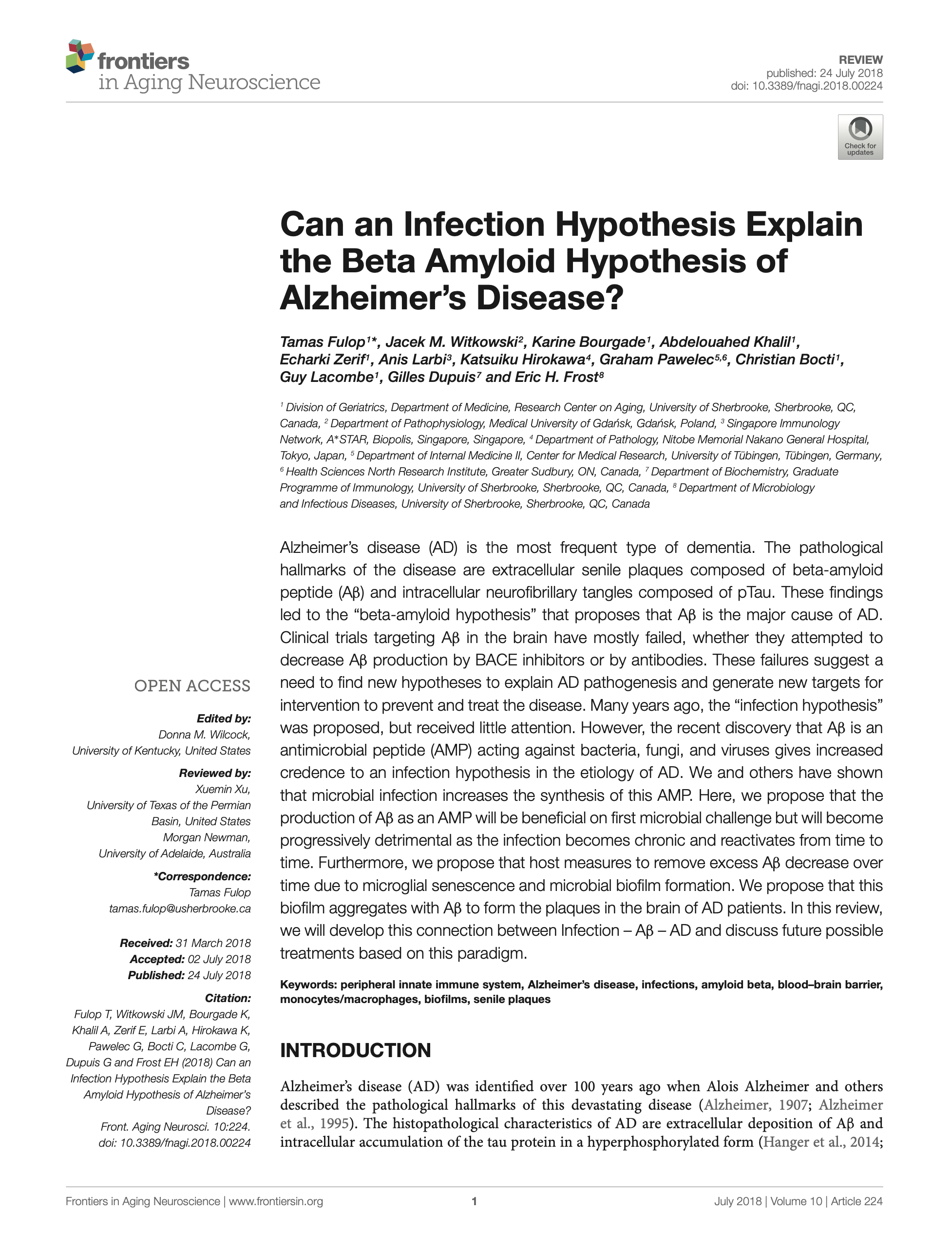 Can an Infection Hypothesis Explain the Beta Amyloid Hypothesis of Alzheimer’s Disease