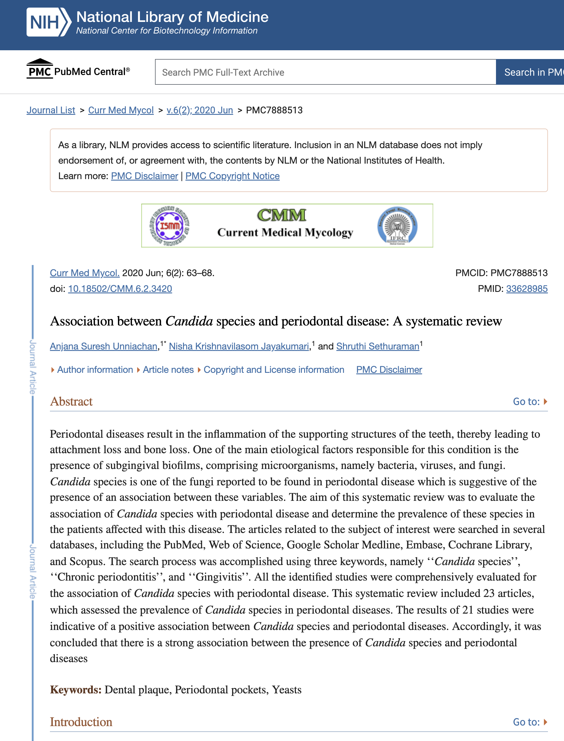Association between Candida species and periodontal disease-A-systemtic-review