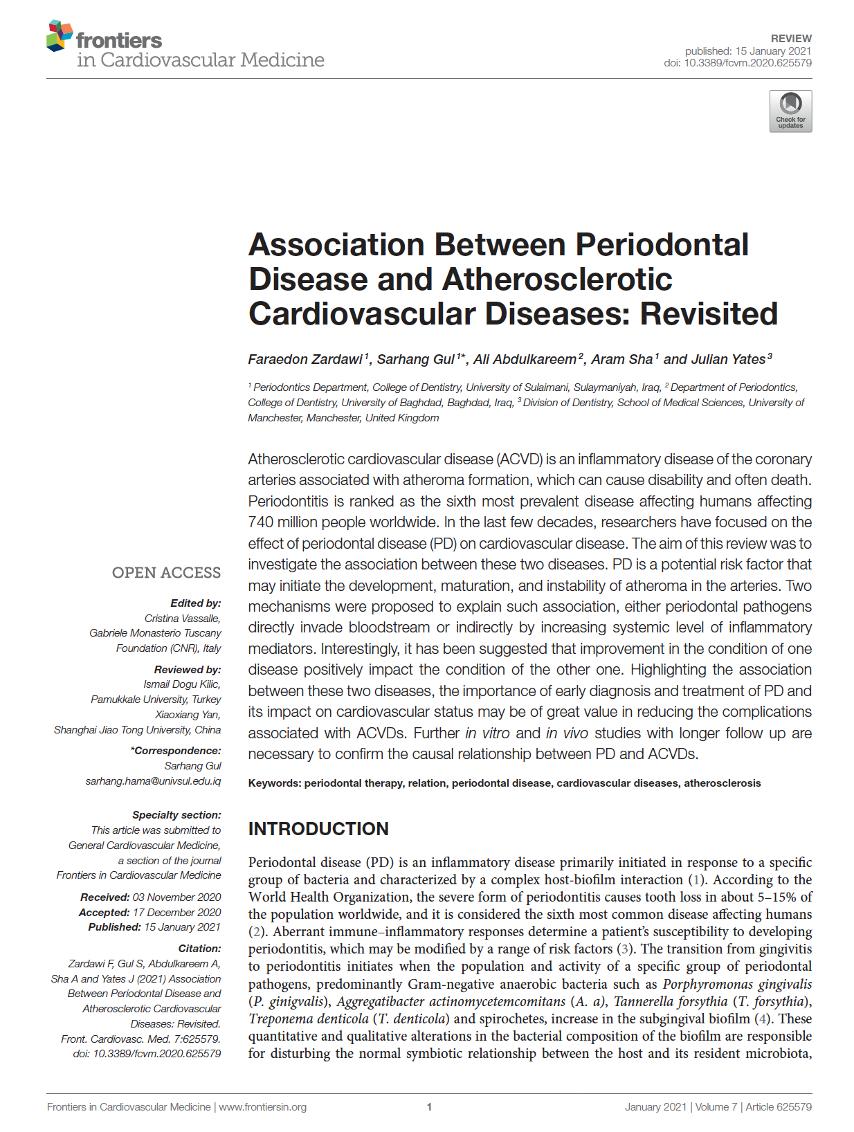Association Between Periodontal Disease and Atherosclerotic Cardiovascular Diseases: Revisited
