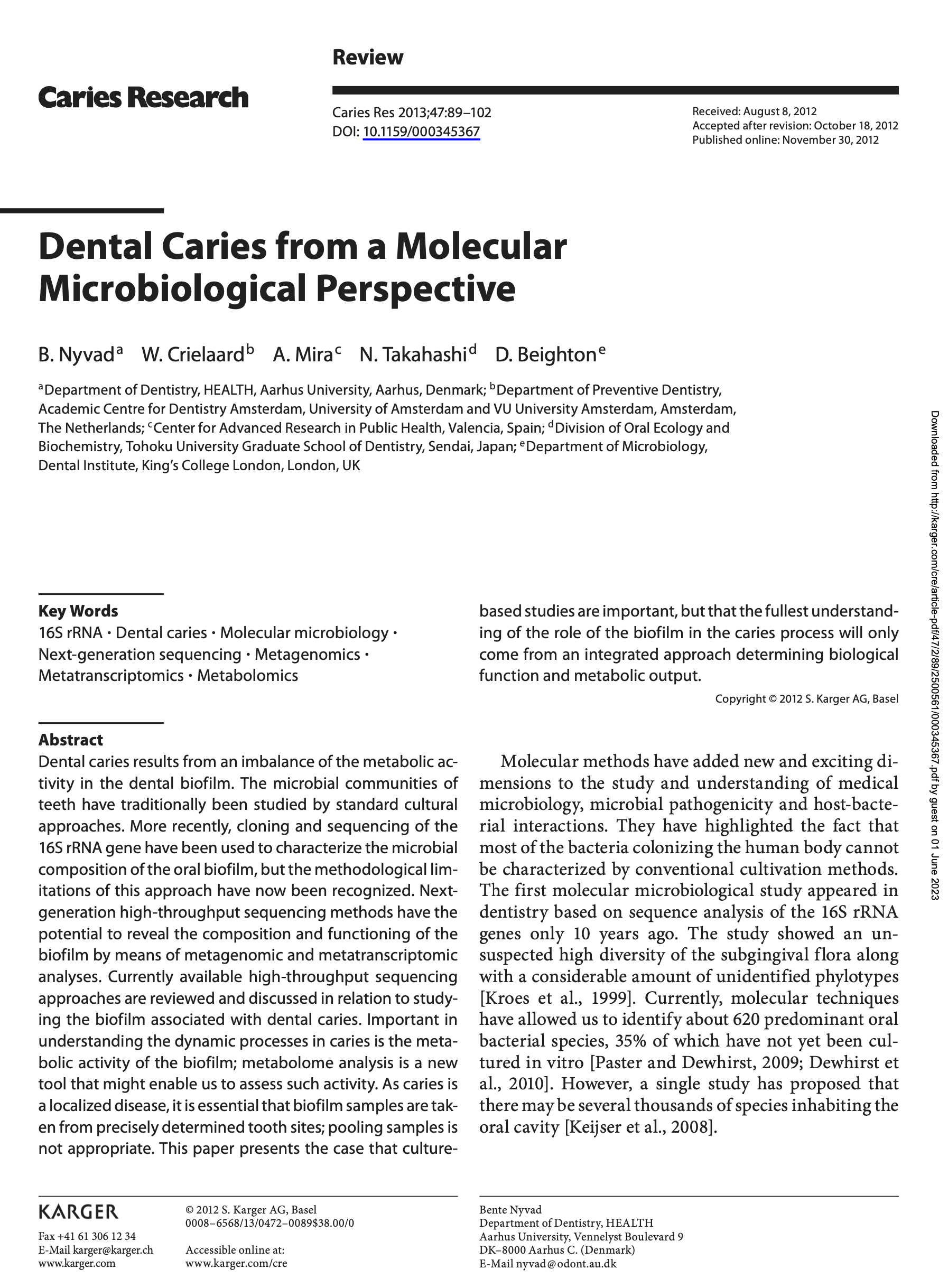 Dental Caries from a Molecular Microbiological Perspective