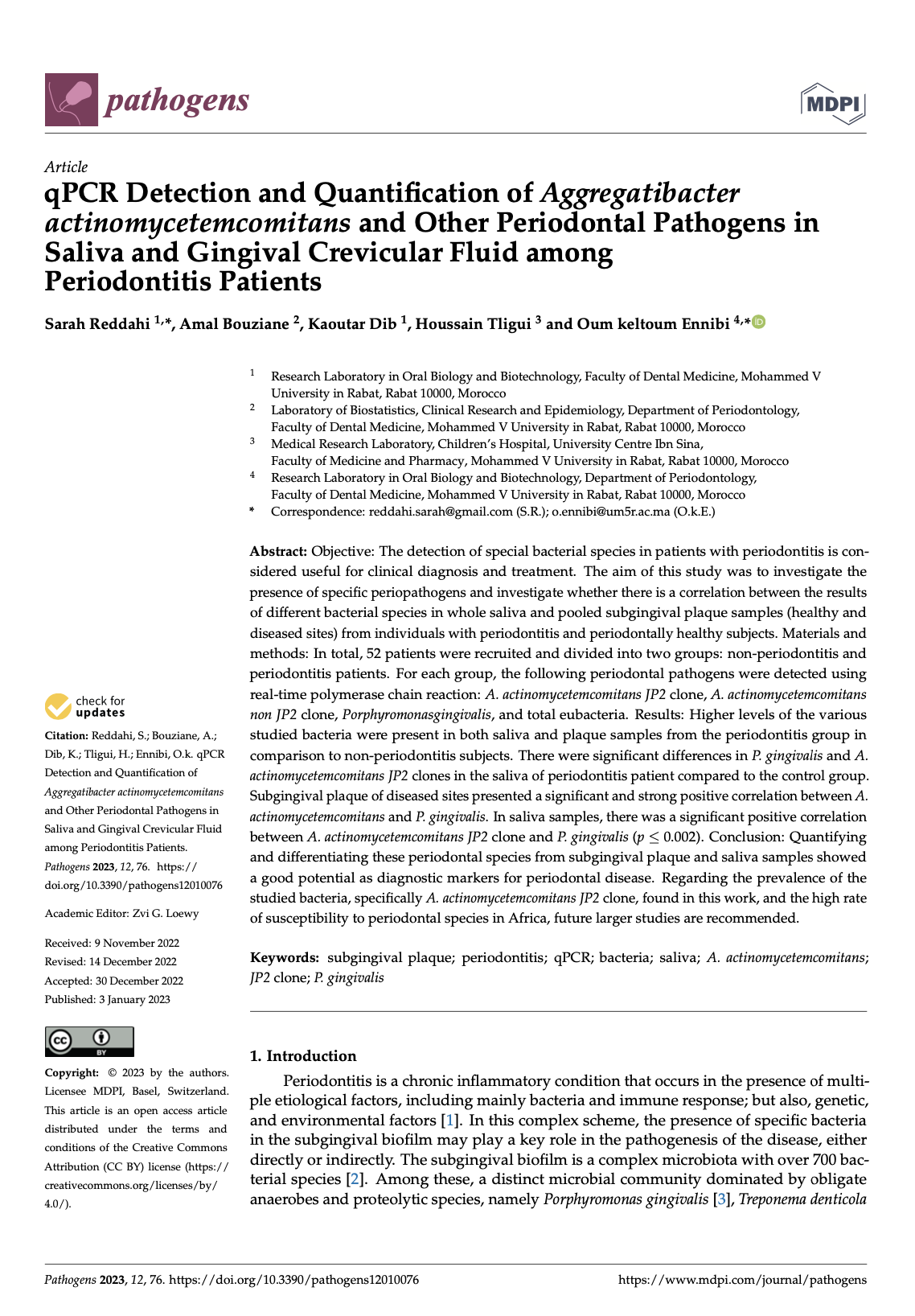 qPCR Detection and Quantification of Aggregatibacter actinomycetemcomitans and Other Periodontal Pathogens in Saliva and Gingival Crevicular Fluid among Periodontitis Patients